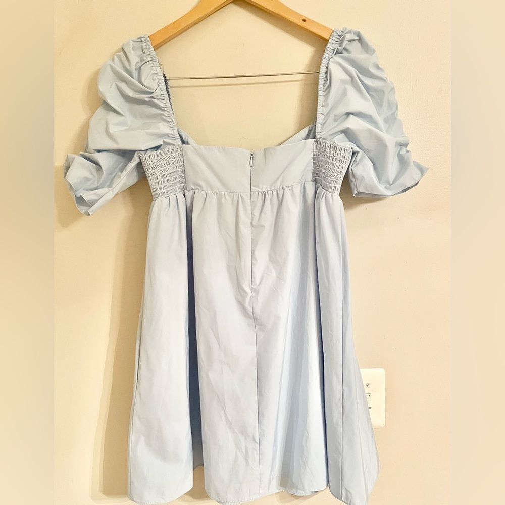 NWT- Amanda Uprichard Ariana Blue Puff Sleeve Mini Babydoll A-line Dress Sz M - Picture 4 of 14